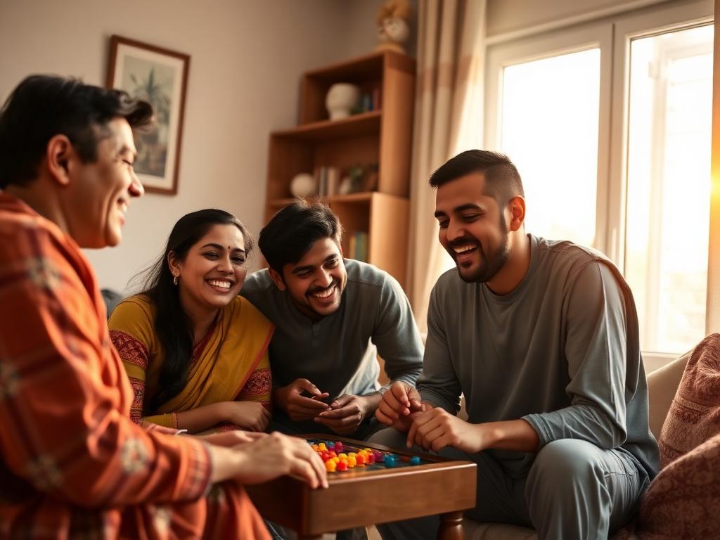 Happy Indian family enjoying screen-free time
